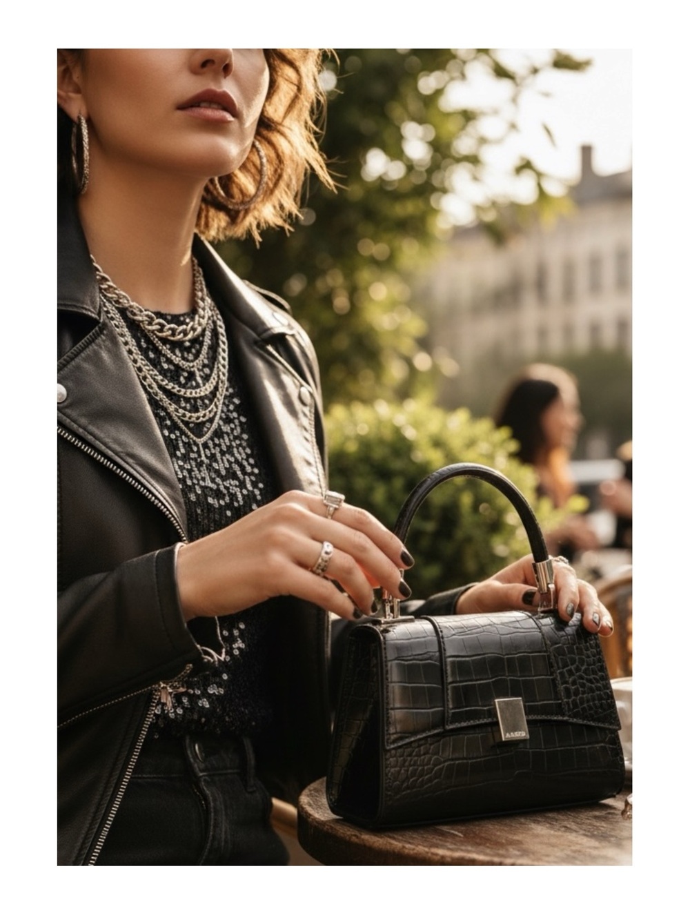 Aldo 𓆈 Vegan Croc Embossed Convertible Crossbody Top Handle Mini Bag 𓆈 Black 𓆈